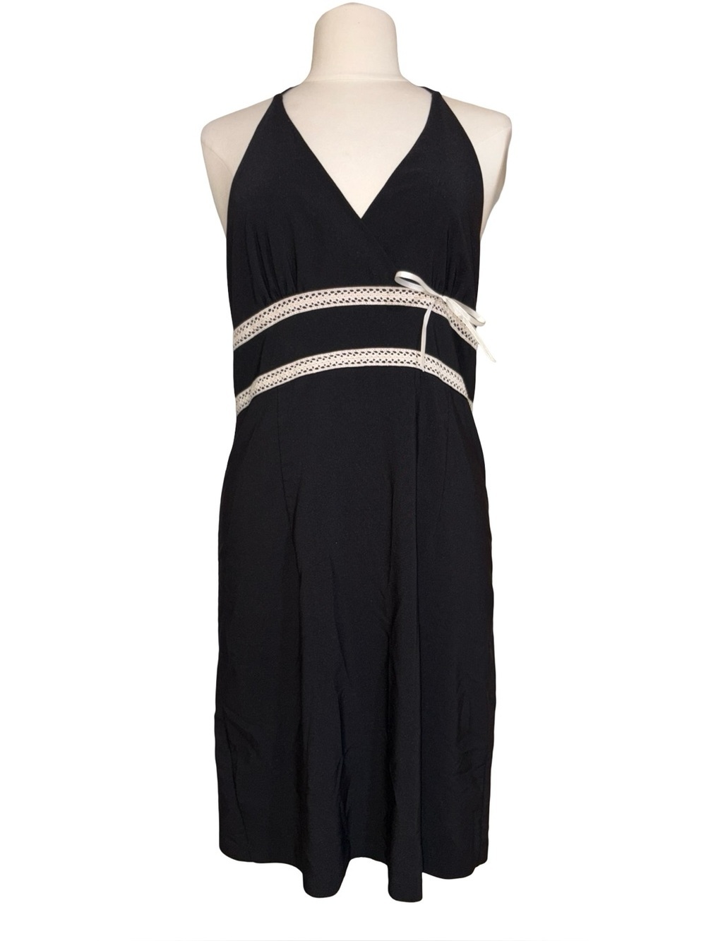 Vintage I.N. San Francisco Black Halter Midi Feminine Dress Size 13 Y2K